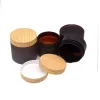 Crèmefles Gouden en matte bruine pot Plastic houten deksel 100g 120g 150g 200g 250g Draagbare hervulbare cosmetische verpakkingscontainer LL