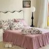 100% cotone stile francese vintage rosa volant in pizzo set biancheria da letto fiori copripiumino tinta unita gonna letto copriletto federe 240112