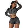 Damen-Trainingsanzüge, zweiteiliges Set, sexy Patchwork-Verband, Damen-O-Ausschnitt, Log-Ärmel, Diamanten, Top und Shorts, Anzüge, figurbetont, 2 passende Outfits