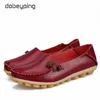 Lente Dames Casual Schoenen Echt Leer Vrouw Flats Zacht Moeder Loafers Dames Rijden Schoenen Effen Boot Schoenmaat 3444 240111