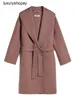 Maxmaras Womens Cashmere Coats Wrap Coat Camel Hair Wool 23 Vinter ny klassisk mitten av stor flip krage spetsar för kvinnor