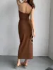 Casual Dresses Women's Elegant Summer Halter Neck Dress Solid Color Sleeveless midje Twist Slim Ankel Längd