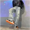 Men's Jeans High Street Broken Hole Washed Old Split Instagram Hip Hop Slim Fit Small Foot Patch Pants