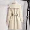 2023 New Autumn/Winter Wool jacket Women's clothing Wool coat Ultra thin waistband Elegant long coat Women's beige black coat 240112