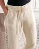 Women's Pants Solid Women Cotton Linen Summer Drawstring Hollow Out Tie-up Elastic Waist Trousers Ladies Casual Pockets Long