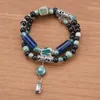 Charm Bracelets Chinese Ceramic Beaded Women Boho Ethnic Bracelet With Metal Leaf Bell Pendant Bohemian For Men Gifts