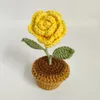 Decorative Flowers Finished Rose Sunflower Daisy Potted Crochet Knitting Woolen Thread Flower For Women Christmas Birthday Gift Home