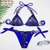 Costume da bagno da donna S-XL Estate Nuovo bikini con diamanti in cristallo Set costume da bagno due pezzi con paillettes Halter Costume da bagno sexy YQ240112