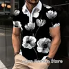 Men's Polos Summer Men Fashion Floral Printing Polo Shirt Zipper Lapel Tops Tees Male Casual Stylish Tshirt Daily Short Sleeve Clothing