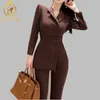 Women Irregular Jumpsuit DoubleBreasted Blazer Jacket And Slim Pencil Pant 2 Pieces Set Female Wear To Office Business 240112