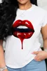 Damen T-Shirt Frauen T-Shirt Buchstabe Lippen Cartoon Print Mode Funy Kleidung Tees Lady T240110