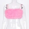 Débardeurs pour femmes Femmes Mode Plume Crop Top Spaghetti Sangle Sans Manches Gilet Fluffy Mini Chaud En Peluche Camisole Réservoir Pour La Fête De Nuit