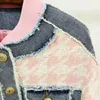 Est Designer Suit Set Femmes Lion Boutons Poule Tweed Denim Patchwork Gland Veste À Franges Mini Jupe 2PCS 240112