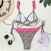 Women's Swimwear Sexy Bikini 2022 New Leopard Print Bandage Women Two Piece Set Push Up Swimsuit Beachwear Thong Biquini Brazilian YQ240112