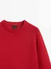 Женская мода укороченный красный однотонный повседневный вязаный свитер Винтаж с круглым вырезом и длинным рукавом Женские пуловеры Шикарные топы 240112
