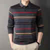 100% Cotton Polo Shirt for Men Striped Long Sleeve Multi-color Autumn and Spring Male Polo Shirt Korean Style Luxury Clothing 240111