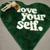 Green Tufting Heart Bedroom Rug Fluffy Letters Carpet Living Area Foot Pad Kids Room Doormat Aesthetic Home Warm Decor Rugs 240111