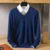 Autunno e inverno 100% visone maglione di cashmere da uomo con scollo a V allentato pullover a maniche lunghe maglione caldo maglione che tocca il fondo 240112