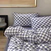 Copripiumino nordico scozzese blu 220x240 Federa lenzuolo 3 pezzi 4 pezzi Set di biancheria da letto Biancheria da letto a scacchiera Trapunta 200x230 240112