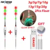 2 Stuks Visserijvlotter Set 3G/5G/7G/10G/13G/15G/20G Led Lichtgevende FloatCR425 Oplader Batterij Nachtvissen Karper Zomer 240112