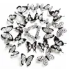 24 Stück Set Schwarz Weiß 3D Schmetterling Wandaufkleber Hochzeitsdekoration Schlafzimmer Wohnzimmer Home Decor Schmetterlinge Aufkleber 240112