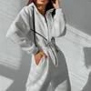 Women's Two Piece Pants Hoodie Jumpsuit Women Elegant Long Sleeve Warm Romper Female Overalls Zipper Pocket Playsuit Winter One Outfit