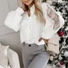 Women's Blouses Women Lace Spliced Blouse Elegant Embroidered Cardigan With Turn-down Collar Soft Breathable For Office