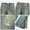 Herr jeans streetwear mens blå tvättade jean avslappnad fit sido blixtlås bule avsmalnande jeans byxor oroliga rivna denim byxor för manlig vintageyolq