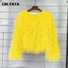 CM.YAYA Solid Faux Fur Coats for Women Full Sleeve O-neck Open Stitch Covered Button Fur Jackets Winter Autumn Warm Fashion 240112