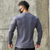 Automne hiver T-shirt style décontracté hommes manches longues chemise solide Gym Fitness musculation t-shirts hauts mode masculine Slim rayures vêtements 240112