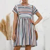 Casual jurken dames gestreepte jurk O-hals losse mini voor korte mouwen Comfort zomerstijl vestidos