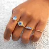 Cluster Rings Vintage Light Blue Zircon Ring For Women Dating Marriage Copper Plated Gold Geometric Fashion Aesthetic Jewelry