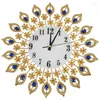 Väggklockor -Luxury Artificial Crystal Diamond Large Clock Metal vardagsrum Hemkonstdekoration (1 guld)