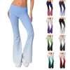 Calças femininas gradiente cor flare slim fit elástico cintura yoga reverso baixo fitness jogging 2024