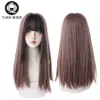 7JHH WIGS Highlighted Grey Black Kinky Straight Synthetic Wigs With Fluffy Bangs For Women Daily Wear Toupee Heat-Resistant Hair 240111