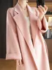 RosEvans haute qualité ondulation d'eau rose Double face laine veste ceinture revers femmes manteau à manches longues longue mode manteau ample 240112