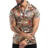 Chemises décontractées pour hommes Slim bouton revers manches courtes hommes vintage imprimé léopard chemise 2024 printemps été mode hommes hauts vêtements