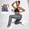 Damen Zweiteilige Hose 2024 Hohle Sport-Leggings Seite Mesh Yoga für Frauen Nahtlose Fitness Gym Workout Strumpfhosen Tie-Dye Leopard