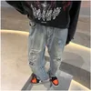 Men's Jeans High Street Broken Hole Washed Old Split Instagram Hip Hop Slim Fit Small Foot Patch Pants