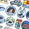 Embroidered Patches for Clothing Ocean No Plastic Dolphin Badges Iron Kids Anime Parche Letter Sew Stripes Animals Designer Blue