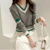 Autumn Winter Vneck Houndstooth Casual Fashion Sweater Ladies Simple AllMatch Knitting Jumper Top Women Loose Pullover Outwear 240112