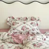 100% bomull fransk stil vintage ros spets ruffles sängkläder set blommor täcke täcker fast färg säng kjol sängäcke kuddar 240112