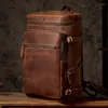 Zaino semplice in pelle di vacchetta naturale di grande capacità, autentico per uomo, borsa da viaggio per moto moda vintage