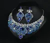 Royal Blue Wedding Jewelry Water Drop Crystal Collarbone Chain Necklace Set Bridal Jewelry Pearls Luxury Bracelets Necklace Eari6244916