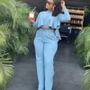 Elegant Work Wear Two Piece Set Fall Clothes for Women Ruffles Crop Top and Wide Leg Pants Suits Matching Sets Sexy Club Outfits 240112