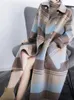 Manteau en laine élégant pour femmes à manches longues, veste rétro de la mode coréenne, coupe ample, plaid Fairycore 2023, nouveau manteau d'automne et d'hiver 240112