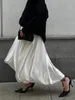 İlkbahar Yaz Kadın Saten Yüksek Bel Aline Drape Etek Moda Zarif Düz Renk Fermuarı Basit Fransız Tutu Etekler 240112