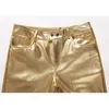 Motorcycle PU Leather Pants Mens Brand Skinny Shiny Gold Silver Black Trousers Nightclub Stage for Singers Dancers 240111