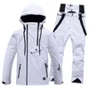 Skiing Suits Ski Jumpsuit Women Winter Outerwear Warm Padded One Piece Hooded Snowsuit Fur Collar Coat Shinny Waterproof Snowborad Suit J240112