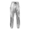 Male Trousers Solid Color Tethered Leather Pants Bright Long Casual For Man Bunched Feet Pant Ropa Hombre 240111